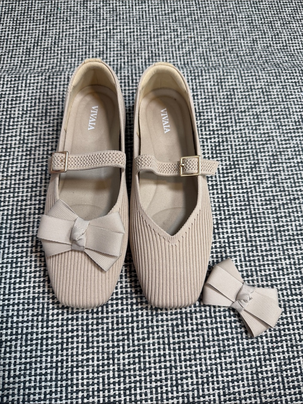 Women's Beige Mary Jane Flat with Bow